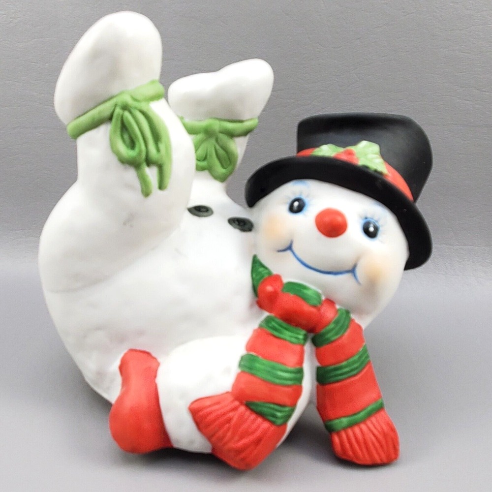 Snowman Music Box Ceramic Plays Frosty the Snowman Christmas Holiday Decor Vtg